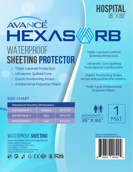 Avancé Hexasorb Waterproof Mattress Sheeting Protector Hospital 36" x 80"