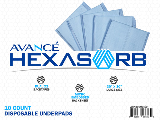 Avancé Hexasorb Plus Disposable 30" x 30" Underpads with Dual Backtapes
