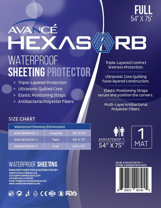 Avancé Hexasorb Waterproof Mattress Sheeting Protector Full 54" x 75"
